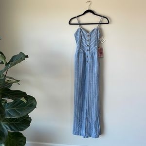 NWT linen blue striped jumpsuit
